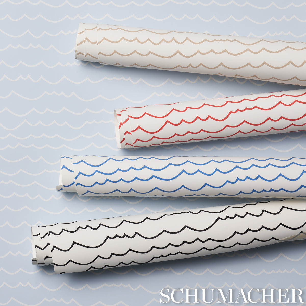 Purchase 5007463 | Waves, Red - Schumacher Wallpaper