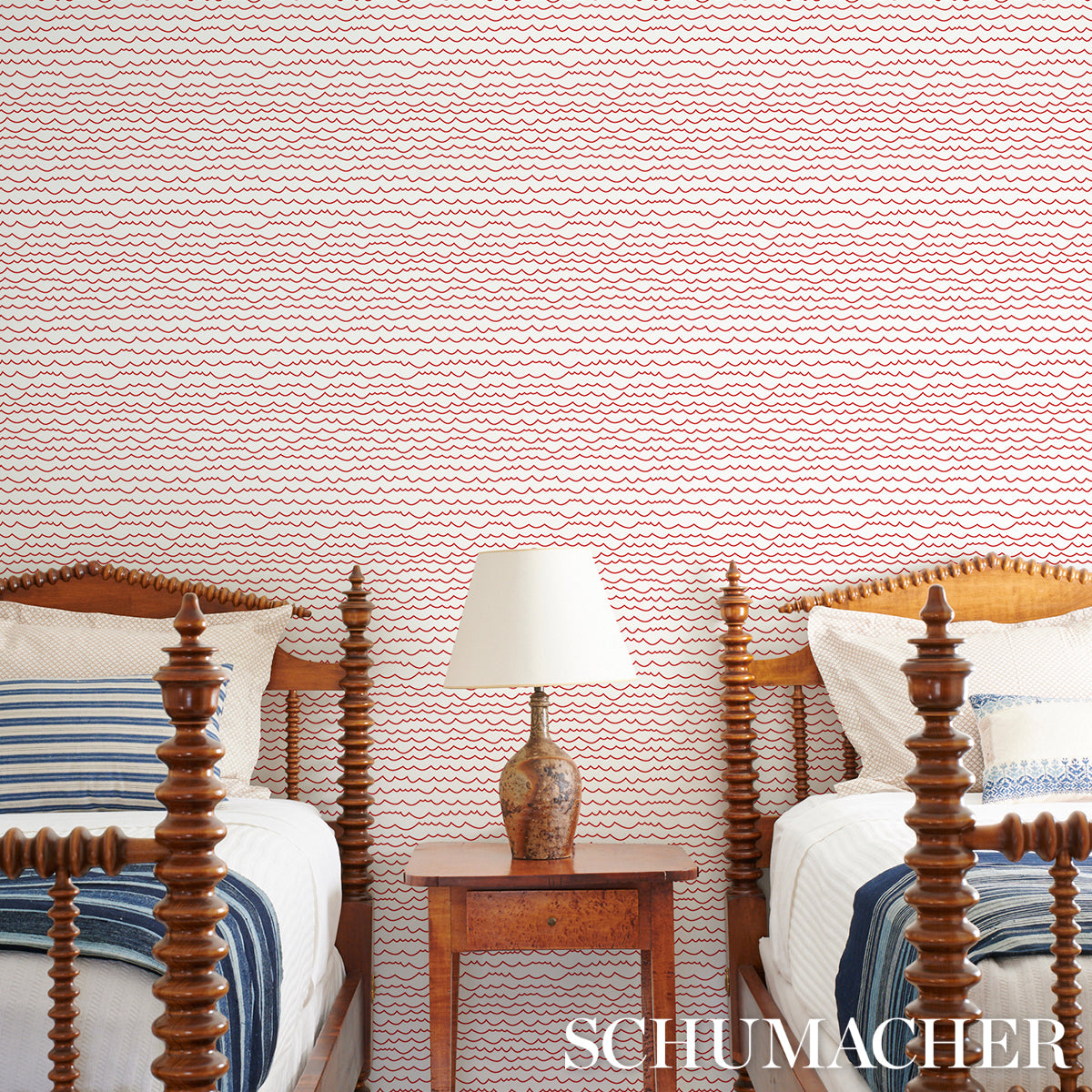 Purchase 5007463 | Waves, Red - Schumacher Wallpaper