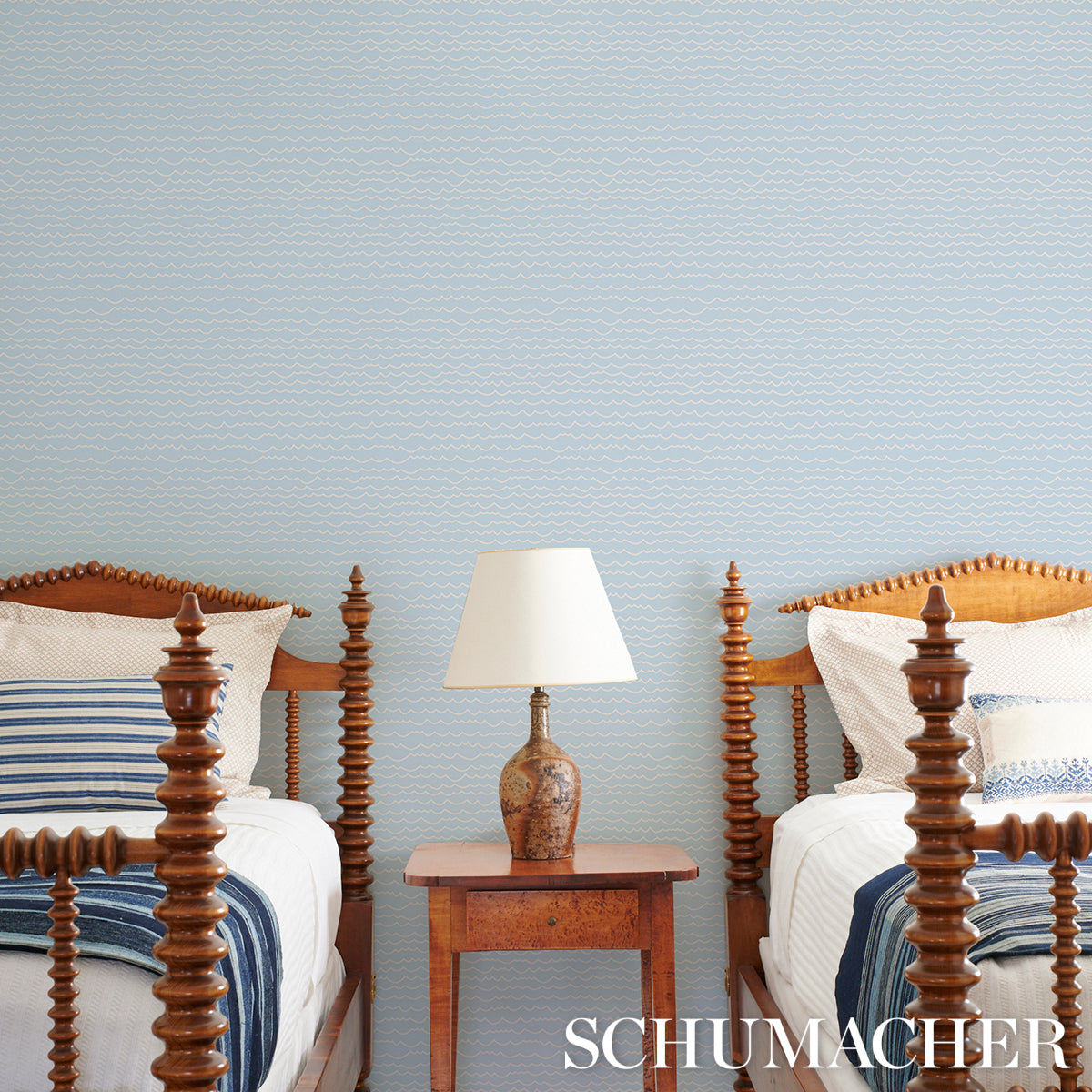 Purchase 5007464 | Waves, White On Sky - Schumacher Wallpaper