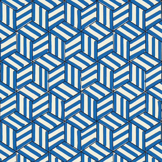 Purchase 5007962 Tumbling Blocks Cobalt by Schumacher Wallpaper