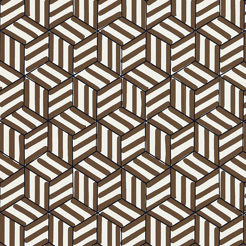 View 5007963 Tumbling Blocks Chocolate by Schumacher Wallpaper