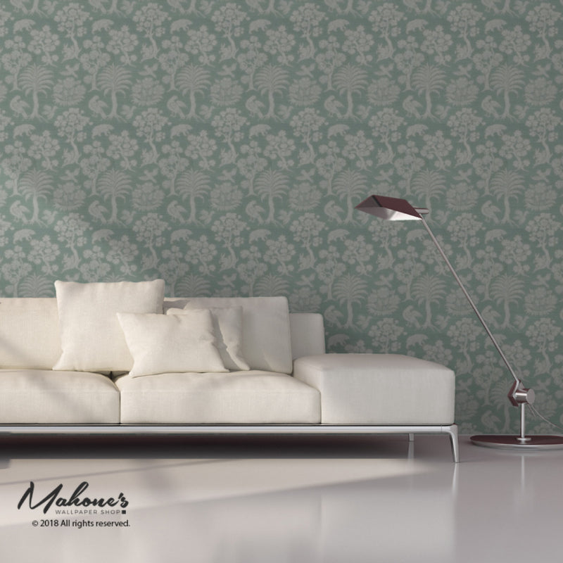 5008284 | Woodland Silhouette Sisal, Sky - Schumacher Wallpaper