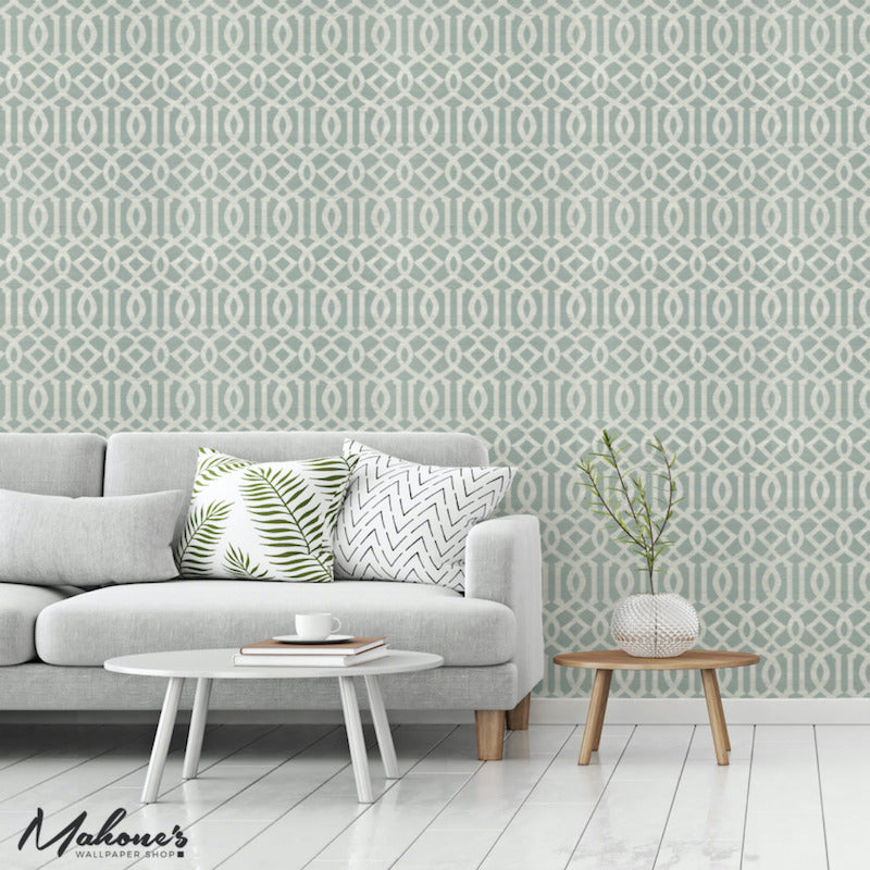 5008352 | Imperial Trellis Sisal, Sky - Schumacher Wallpaper