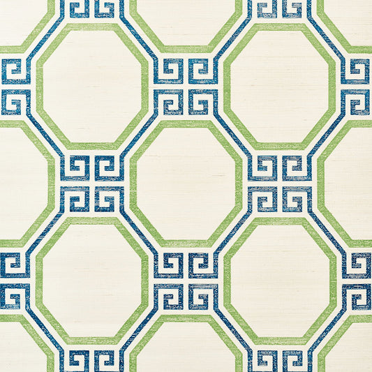 Buy 5008931 Octavia Sisal Turquoise and Palm by Schumacher Wallpaper