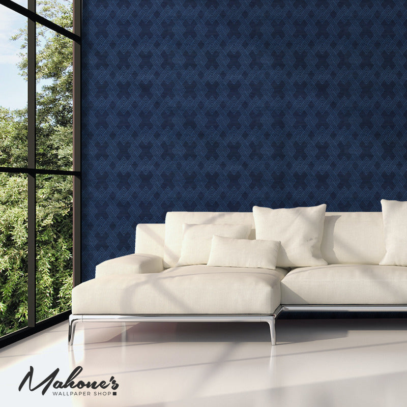 5008970 | Hix Embroidered Sisal, Blue - Schumacher Wallpaper