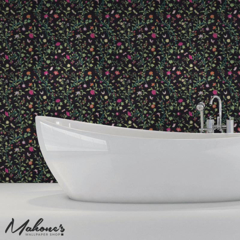 View 5009112 Floraison Jet Multi by Schumacher Wallpaper