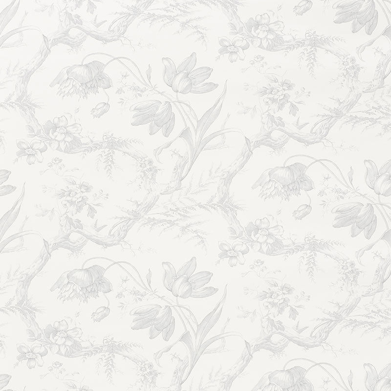 Find 5009120 Toile De Fleurs Grisaille by Schumacher Wallpaper