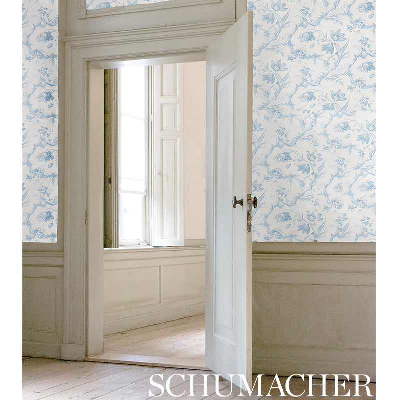Acquire 5009121 Toile De Fleurs Delft by Schumacher Wallpaper