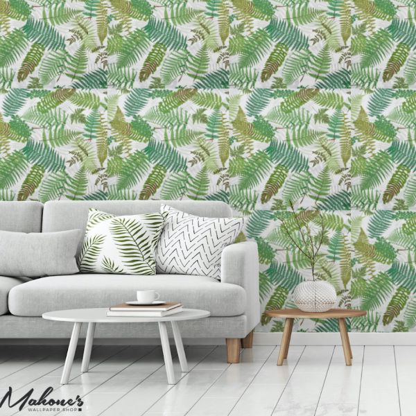 Shop 5009190 Fernarium Ivory and Leaf by Schumacher Wallpaper