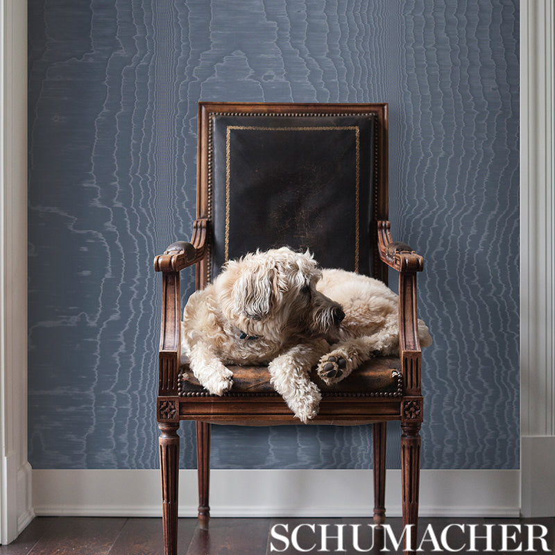 Buy 5009672 Moire Wallcovering Ocean by Schumacher Wallpaper