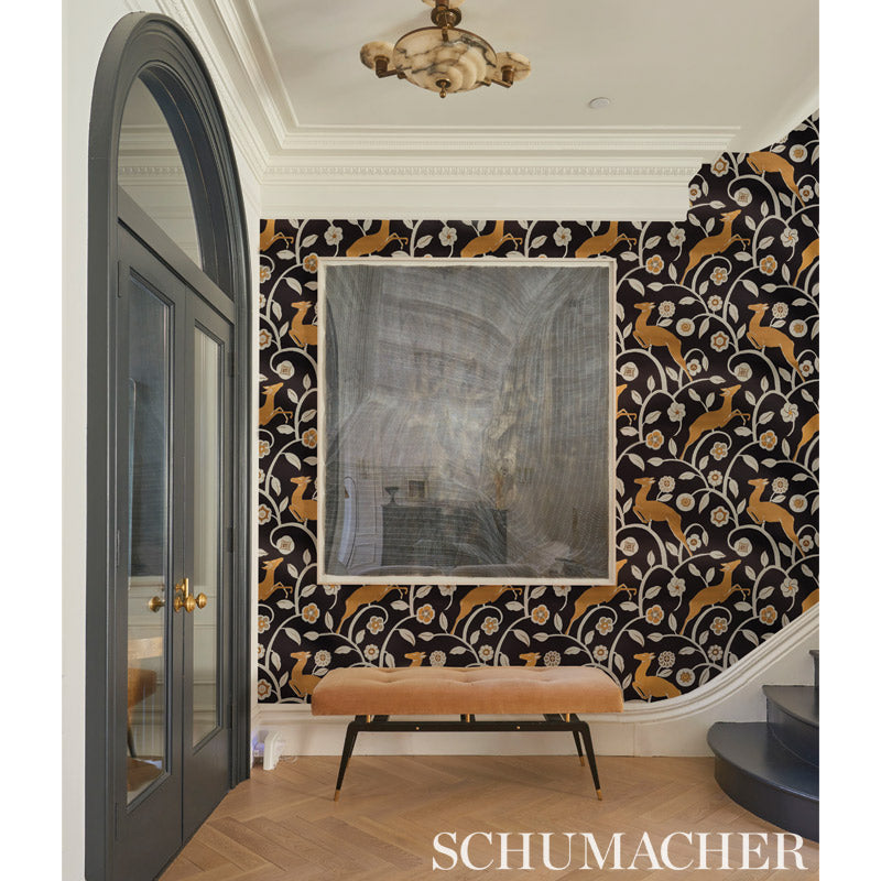 5010141 Les Gazelles Au Bois Vinyl Natural by Schumacher Wallpaper