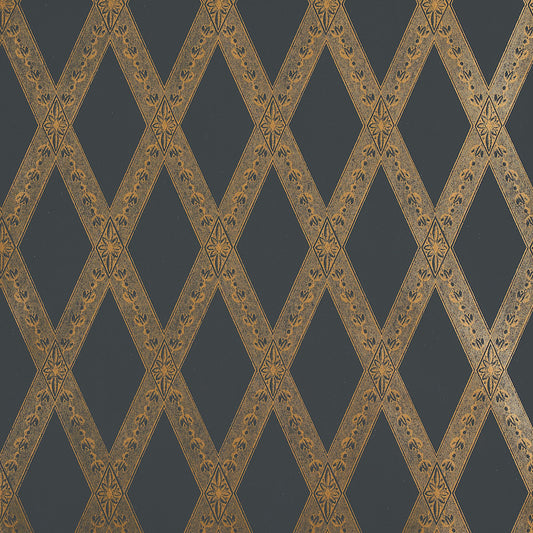 Looking for 5011362 Les Losanges Toile Gold On Black Schumacher Wallpaper