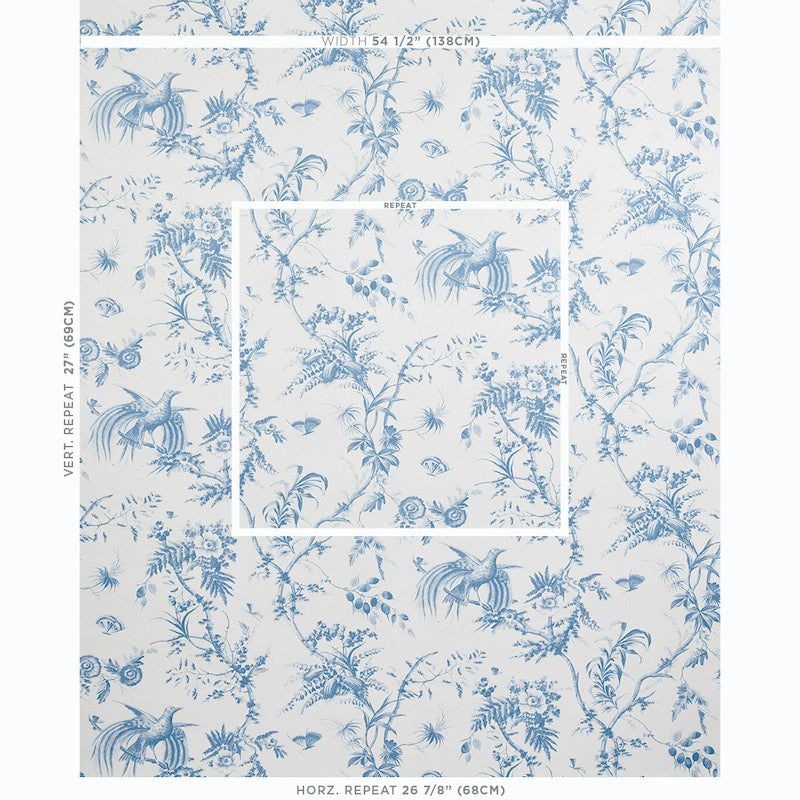 View 5011711 Toile De La Prairie Blue Schumacher Wallpaper