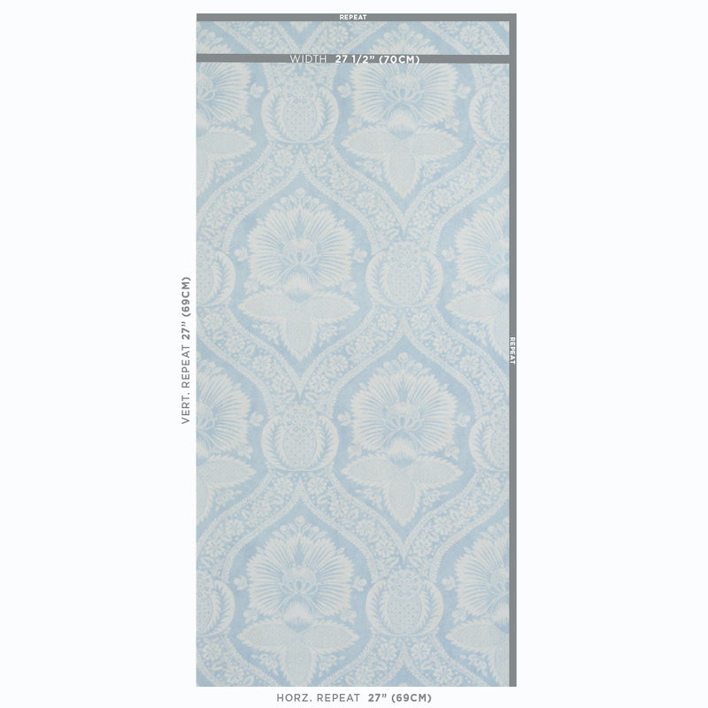 Order 5011750 Villandry Damask Print Blue Schumacher Wallpaper