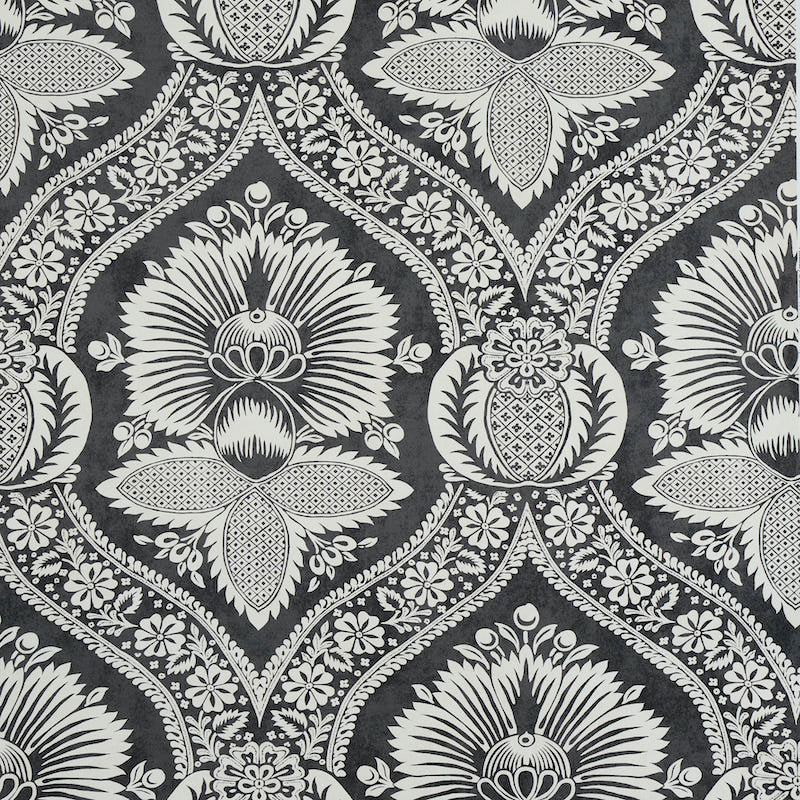 Purchase 5011752 Villandry Damask Print Black Schumacher Wallpaper