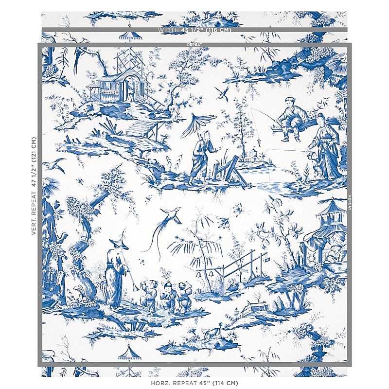 Search 5012052 Shengyou Toile Blue Schumacher Wallpaper