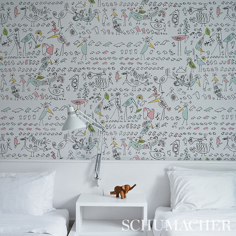 View 5012870 Anatolia Blue and Red Schumacher Wallcovering Wallpaper