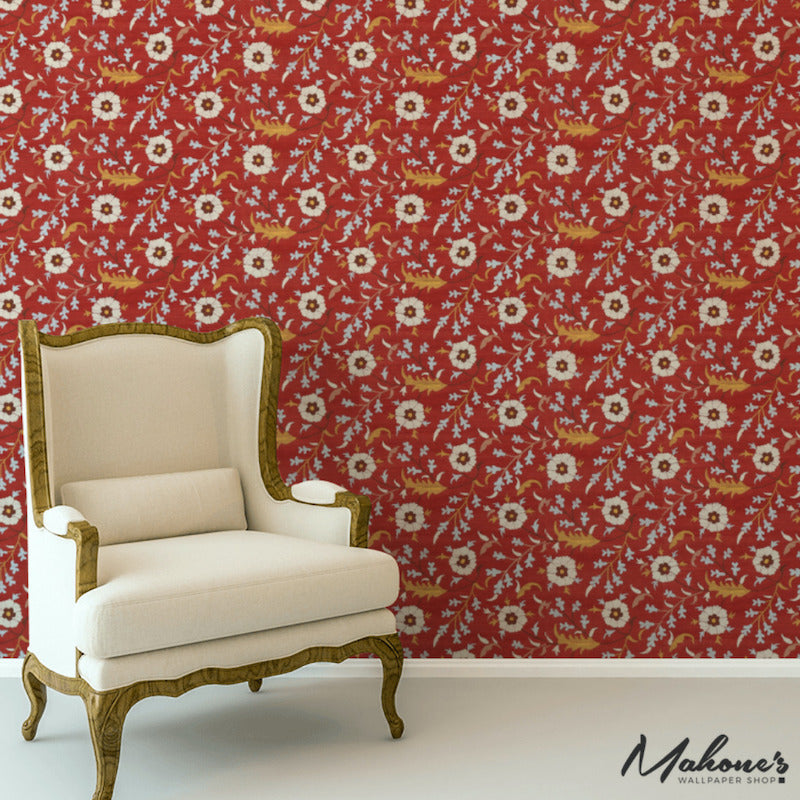 5012832 | Floralia Sisal, Garnet - Schumacher Wallcovering