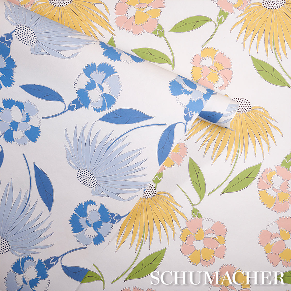 Purchase 5013841 | Bouquet Toss, Afternoon Blue - Schumacher Wallpaper