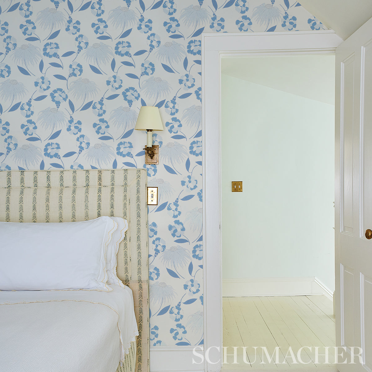 Purchase 5013841 | Bouquet Toss, Afternoon Blue - Schumacher Wallpaper