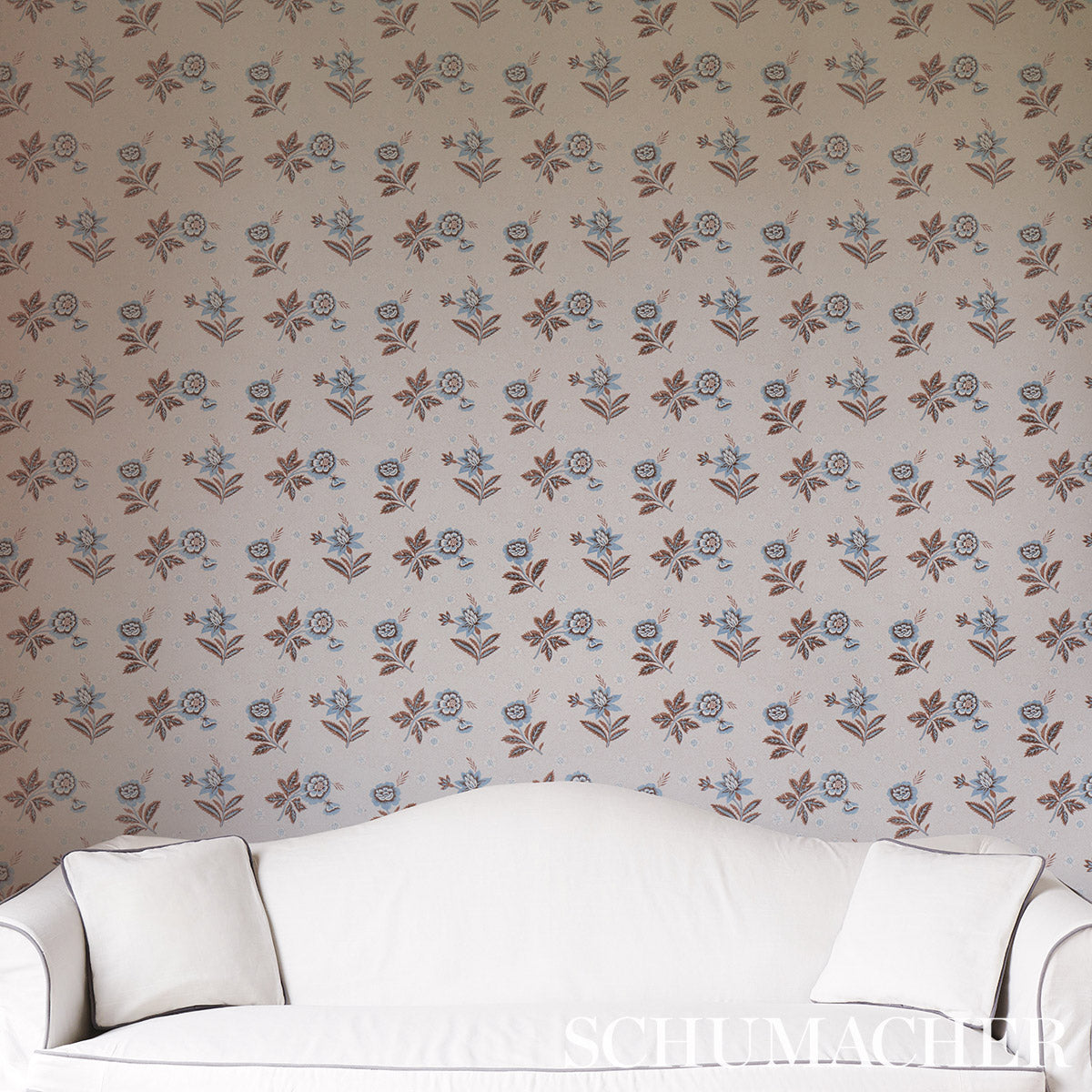 Delft Flourish by Hattie Lloyd - Blue - Wallpaper : Wallpaper Direct