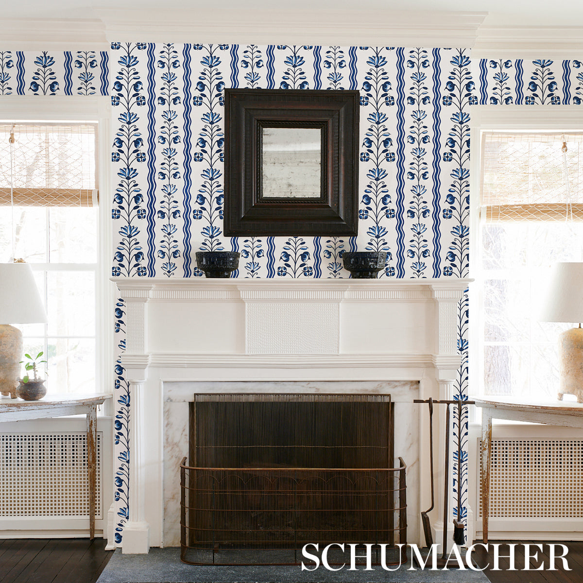 Purchase 5014380 | Delft Waves, Blue - Schumacher Wallpaper