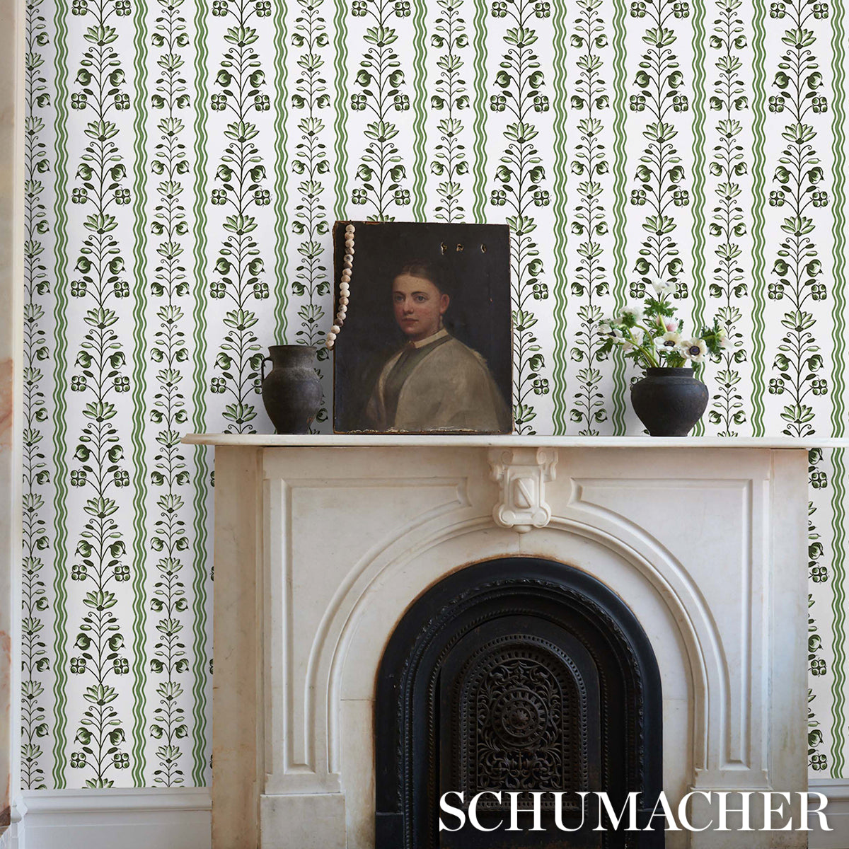 Purchase 5014381 | Delft Waves, Green - Schumacher Wallpaper