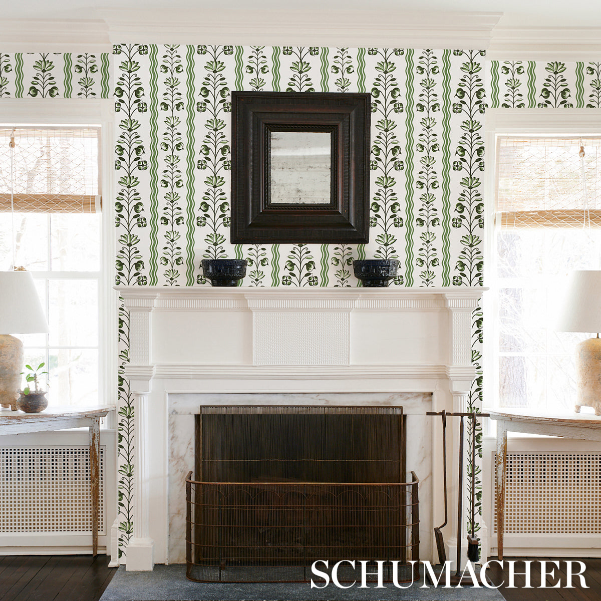 Purchase 5014381 | Delft Waves, Green - Schumacher Wallpaper