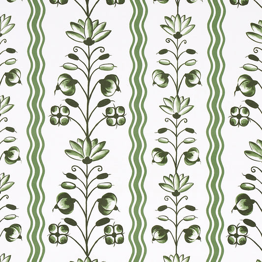 Purchase 5014381 | Delft Waves, Green - Schumacher Wallpaper