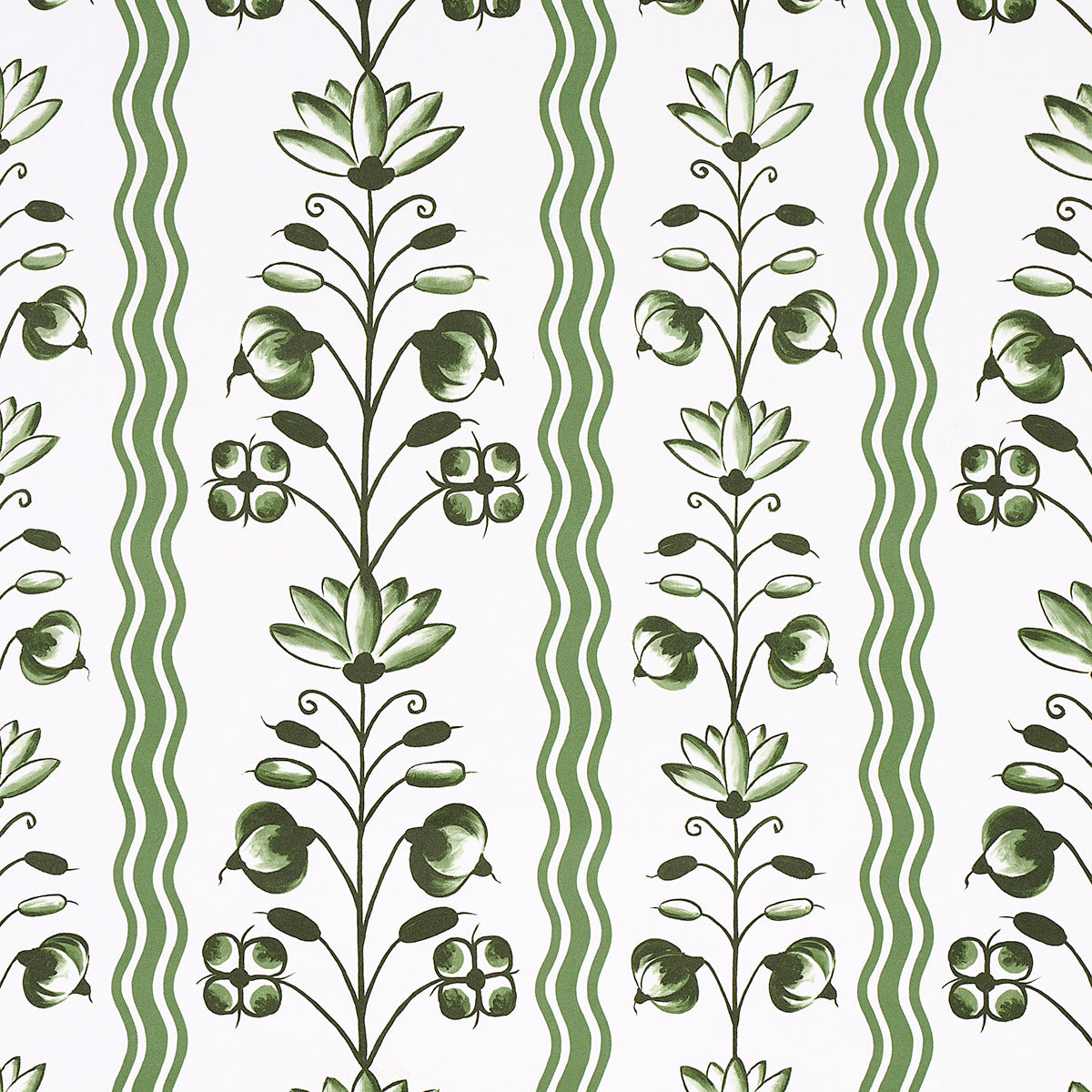 Purchase 5014381 | Delft Waves, Green - Schumacher Wallpaper