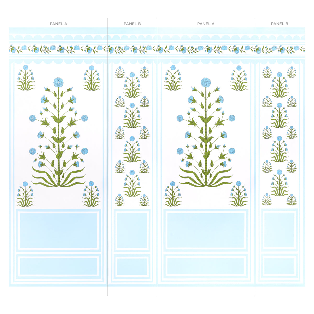 Purchase 5014431 | Royal Poppy Panel A, Blue - Schumacher Wallpaper