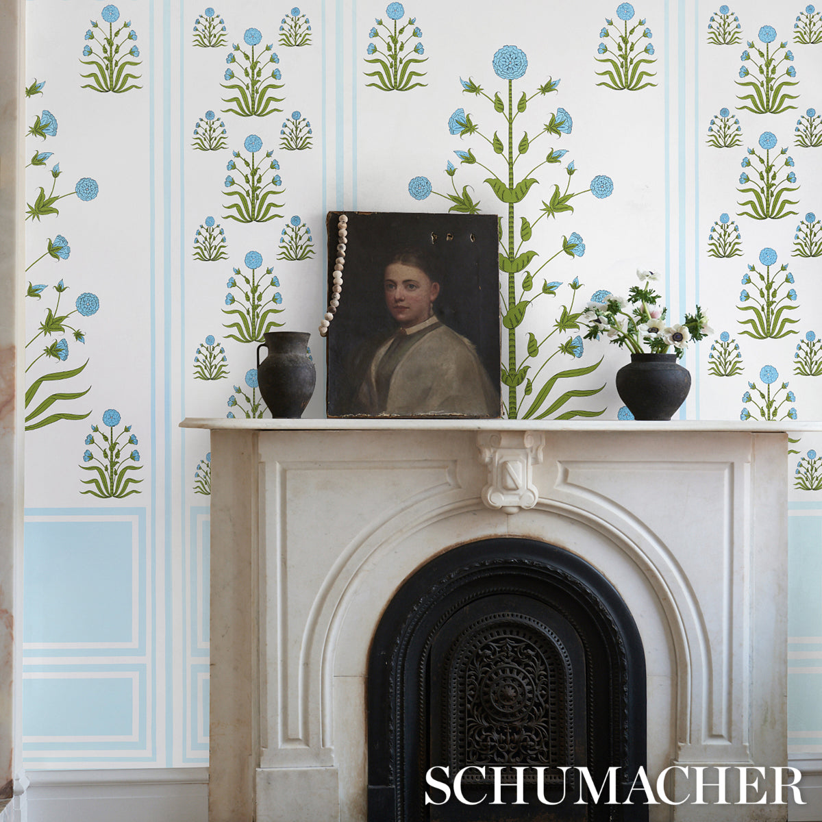 Purchase 5014431 | Royal Poppy Panel A, Blue - Schumacher Wallpaper