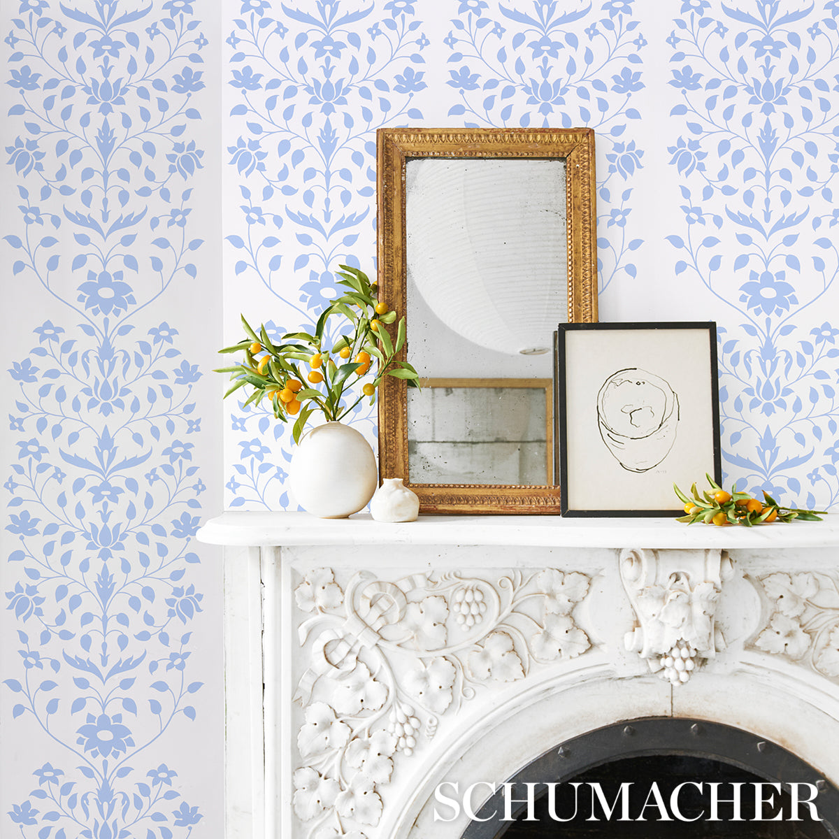 Purchase 5014460 | Jaipur Mughal Flower, Blue - Schumacher Wallpaper