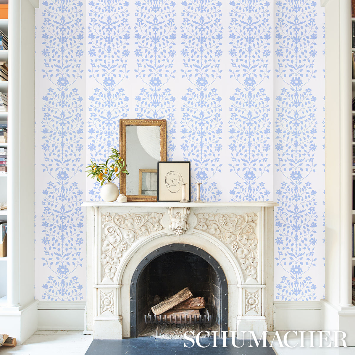 Purchase 5014460 | Jaipur Mughal Flower, Blue - Schumacher Wallpaper