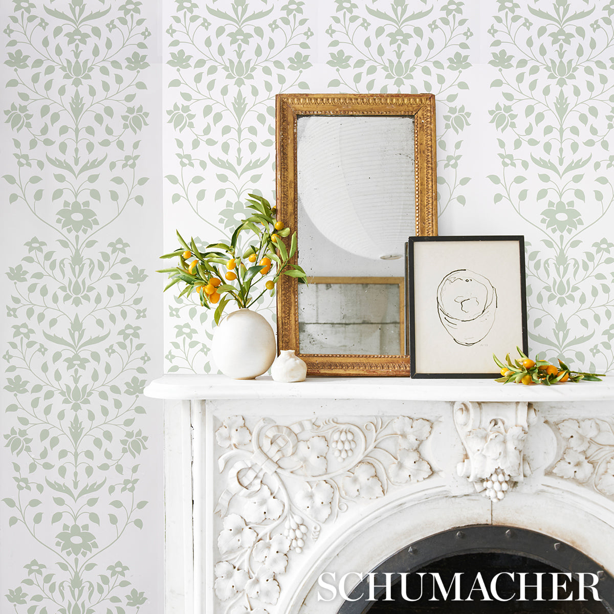 Purchase 5014461 | Jaipur Mughal Flower, Green - Schumacher Wallpaper