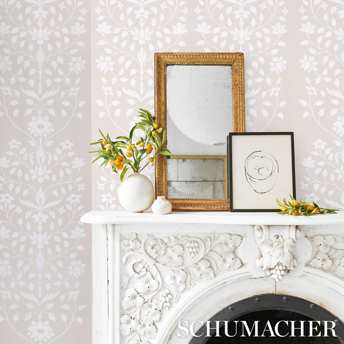 Purchase 5014462 | Jaipur Mughal Flower, Neutral - Schumacher Wallpaper