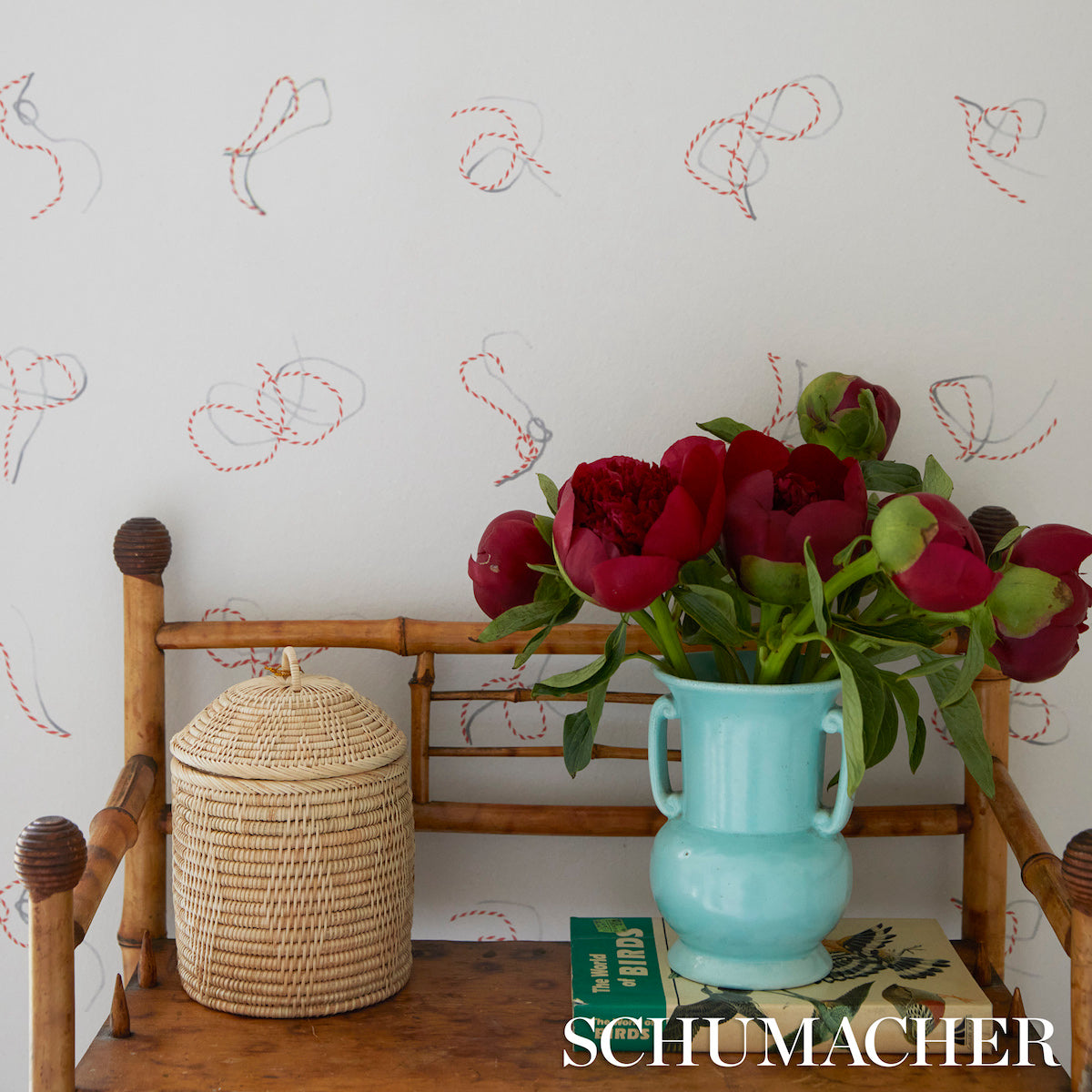 5014470 | Butcher String, Red And White On Ivory - Schumacher Wallpaper