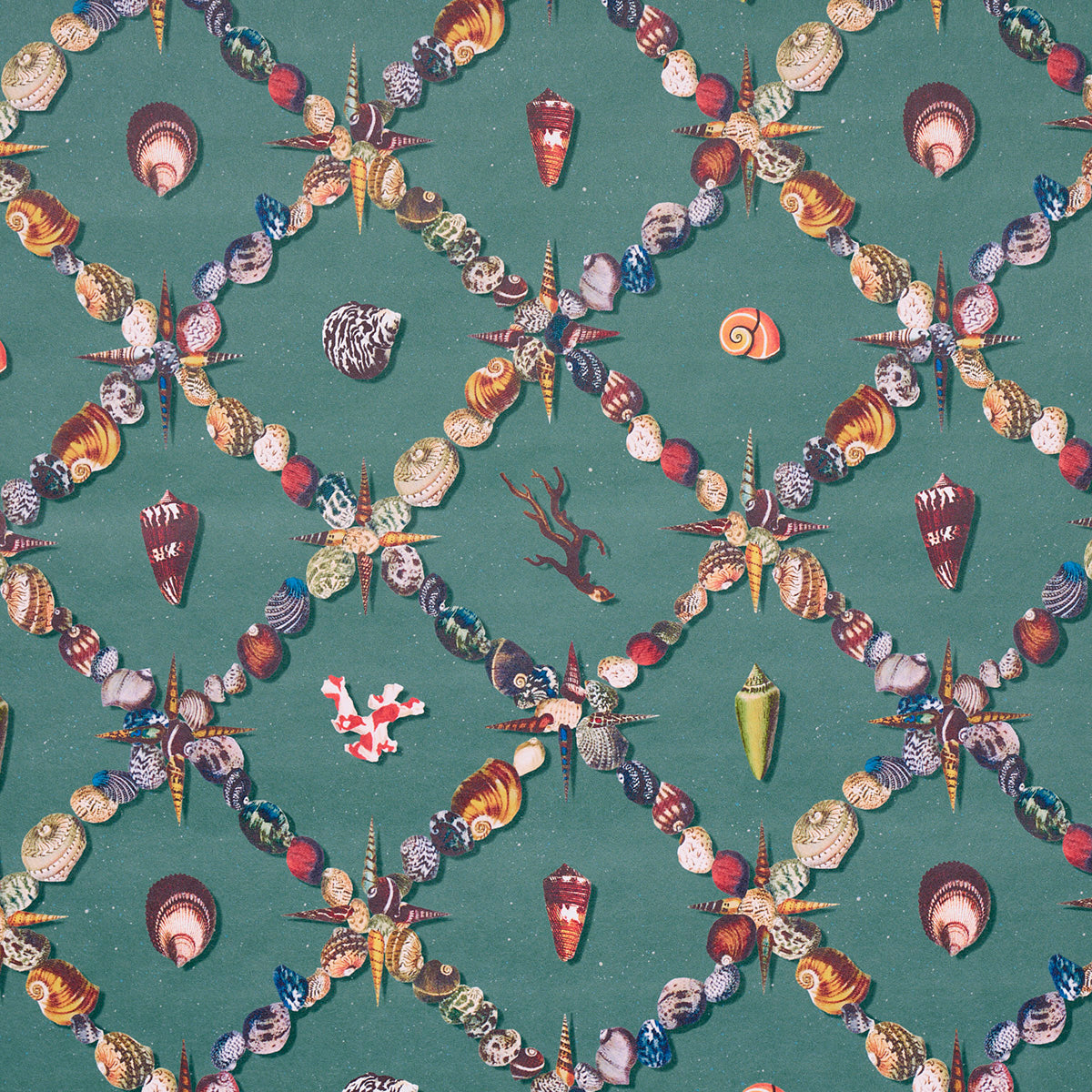 5014490 | Grotto Treillage, Multi On Teal - Schumacher Wallpaper