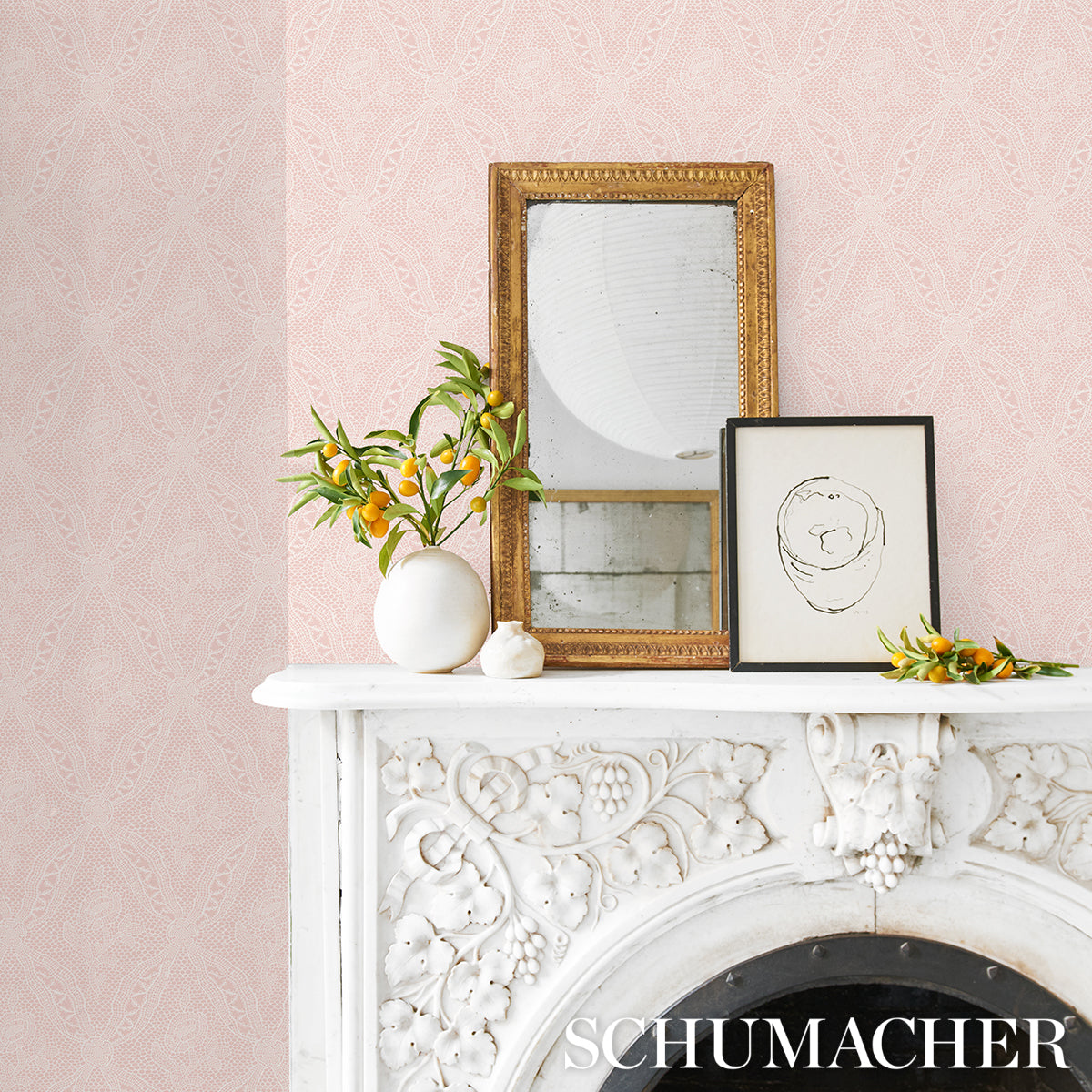 Purchase 5014720 | Cosette Lace, Blush - Schumacher Wallpaper