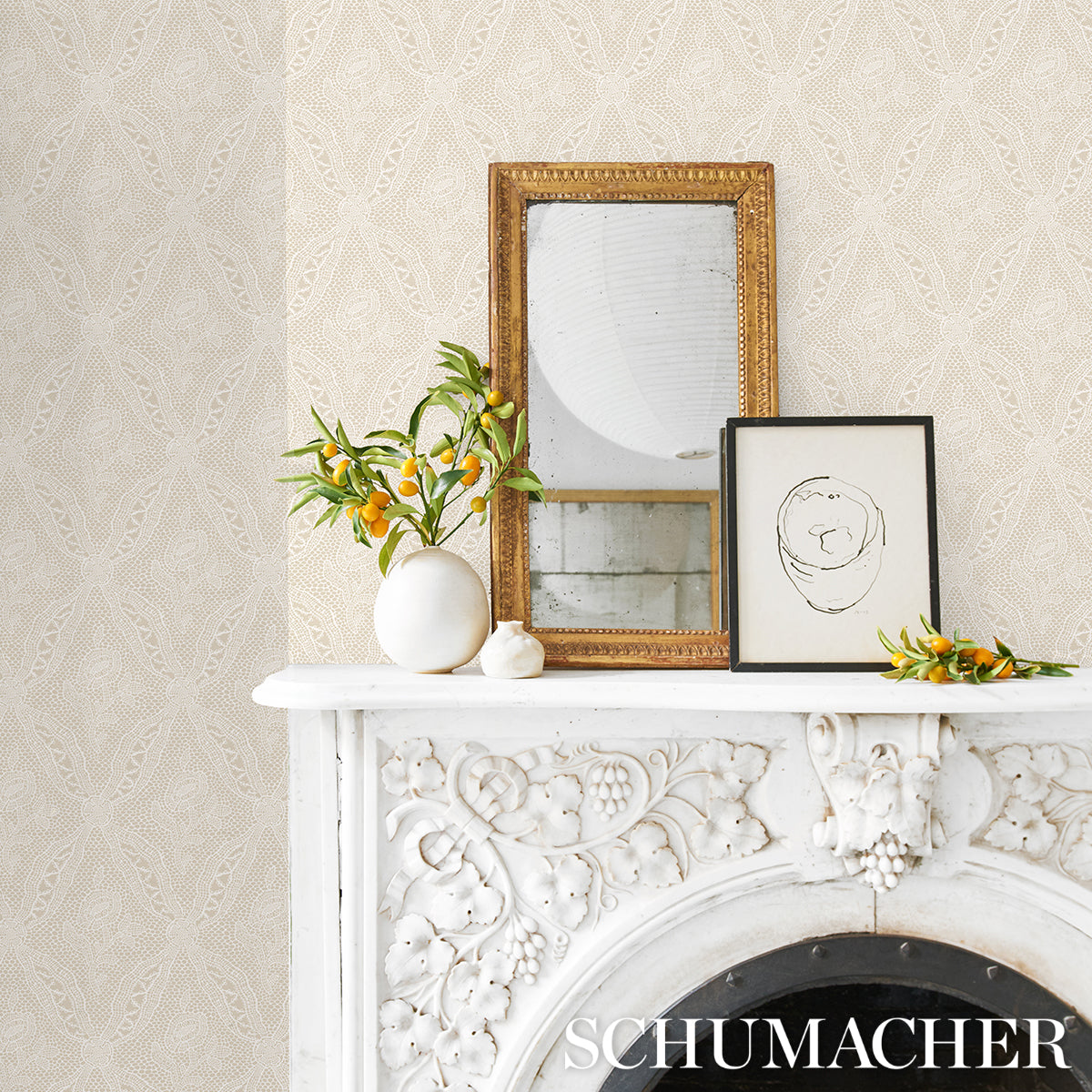 Purchase 5014721 | Cosette Lace, Sand - Schumacher Wallpaper