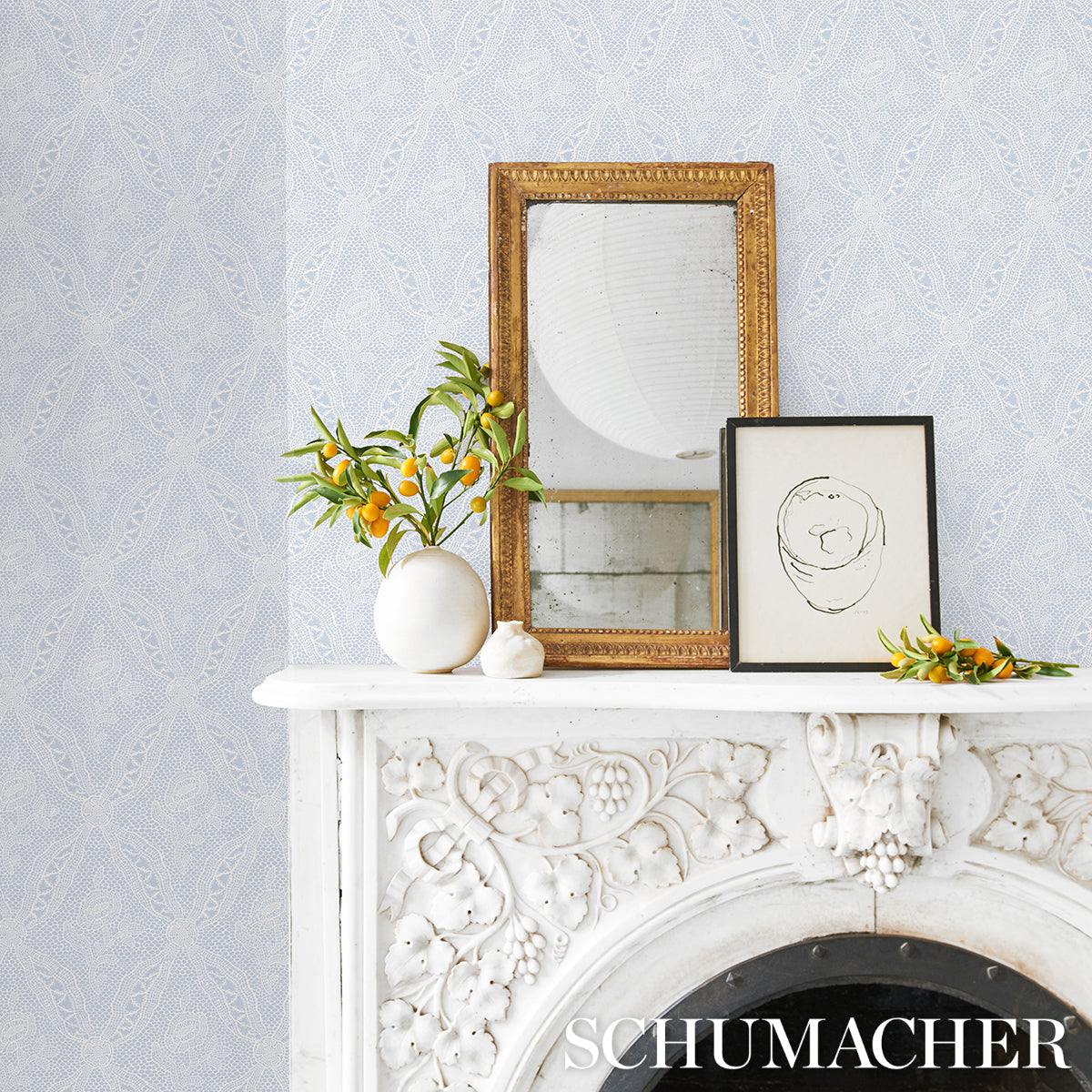 Purchase 5014722 | Cosette Lace, Cornflower - Schumacher Wallpaper