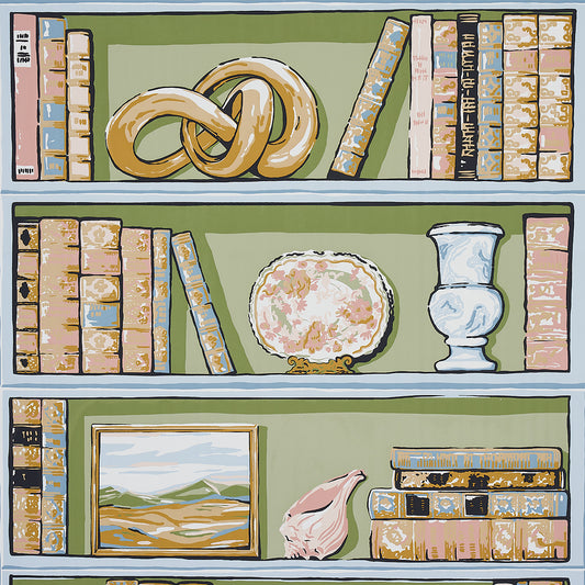 Purchase 5014730 | Natalie’S Library, Celadon - Schumacher Wallpaper