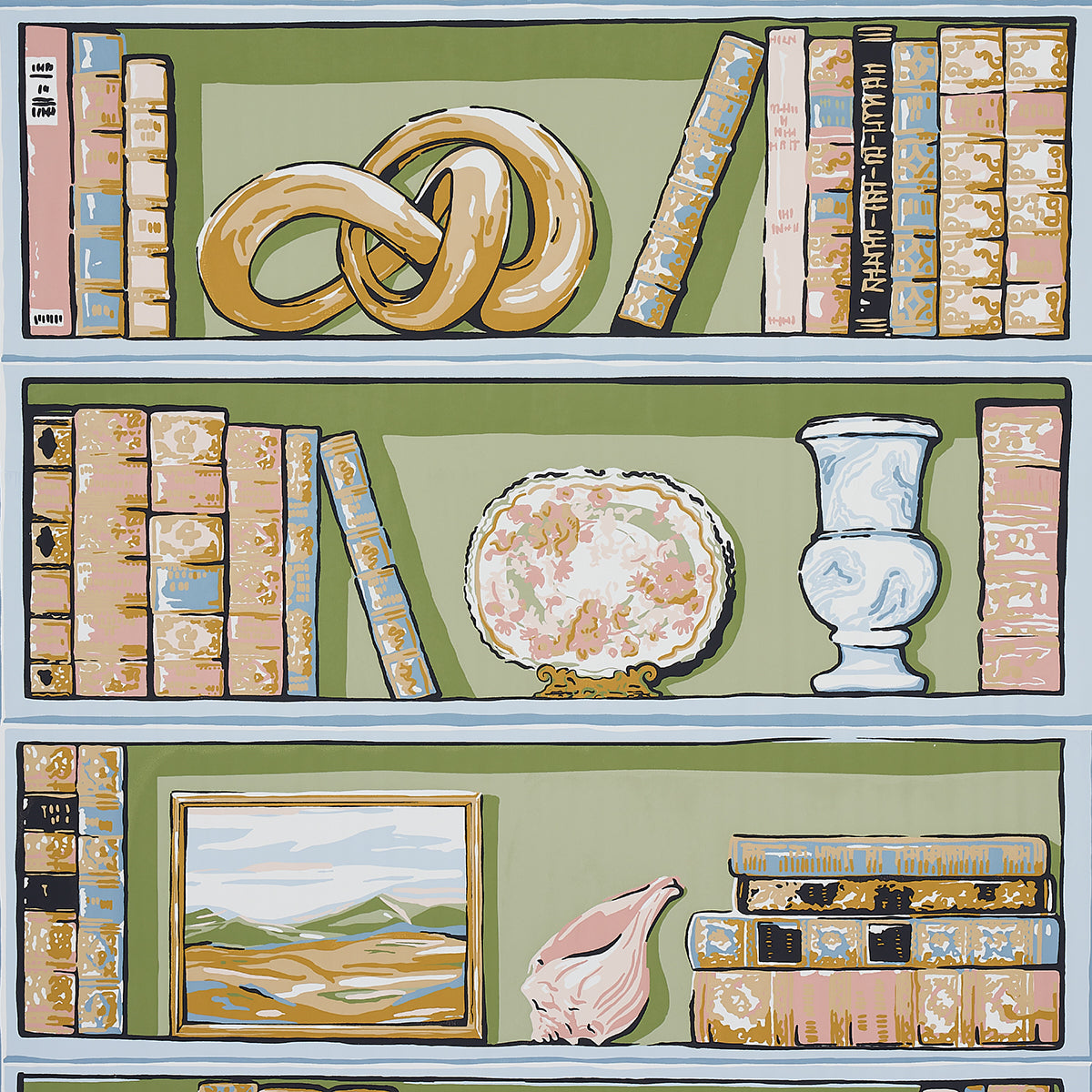 Purchase 5014730 | Natalie’S Library, Celadon - Schumacher Wallpaper