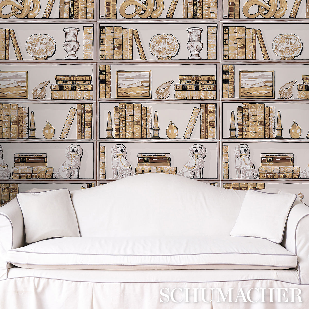 Purchase 5014731 | Natalie’S Library, Mocha - Schumacher Wallpaper