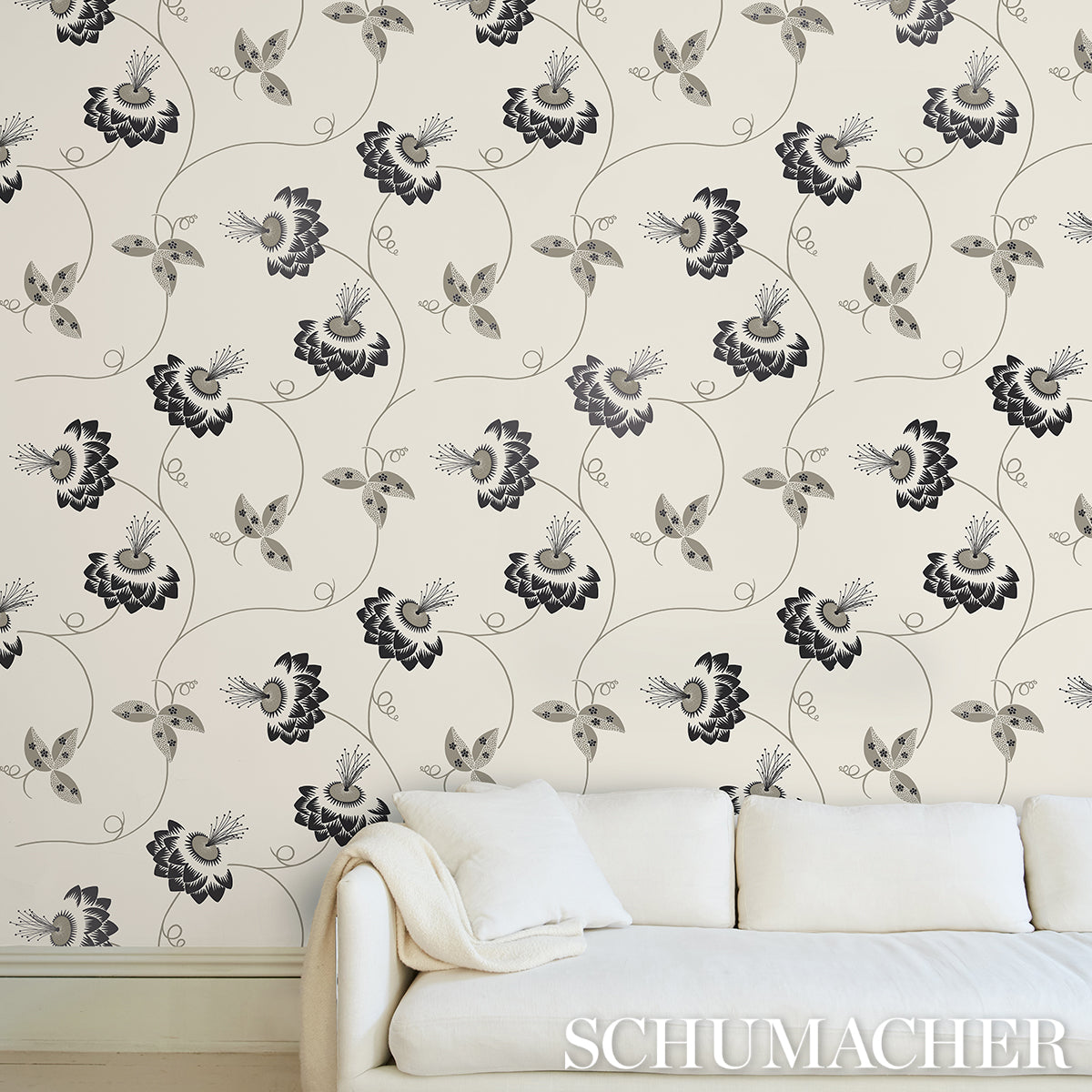 Purchase 5015050 | Merlin, Black & Cream - Schumacher Wallpaper