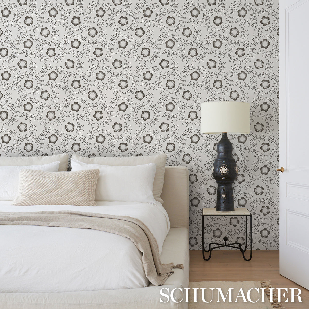 Purchase 5015100 | Tudor Rose, Charcoal White - Schumacher Wallpaper