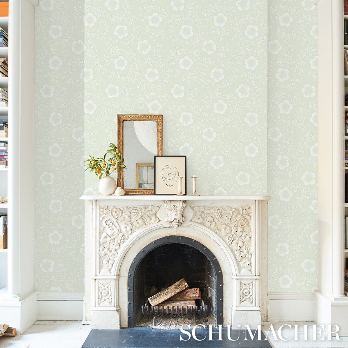 Purchase 5015101 | Tudor Rose, Pistachio - Schumacher Wallpaper