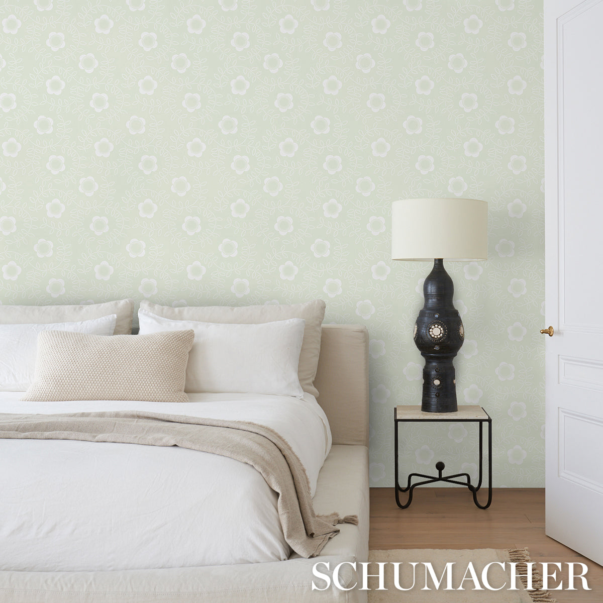 Purchase 5015101 | Tudor Rose, Pistachio - Schumacher Wallpaper