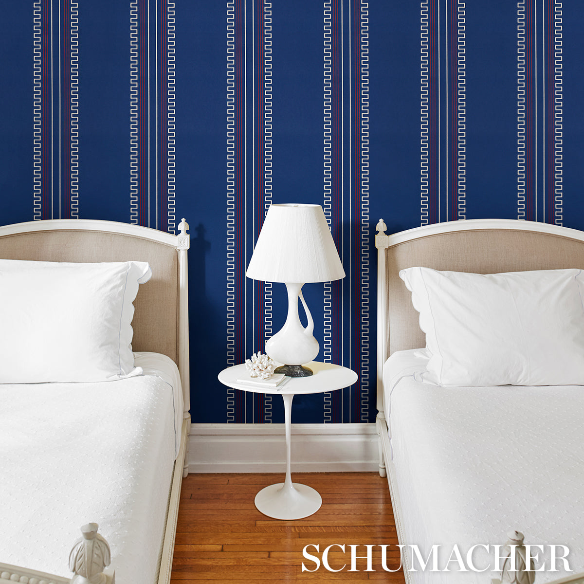 Purchase 5015141 | Greco Stripe, Navy - Schumacher Wallpaper