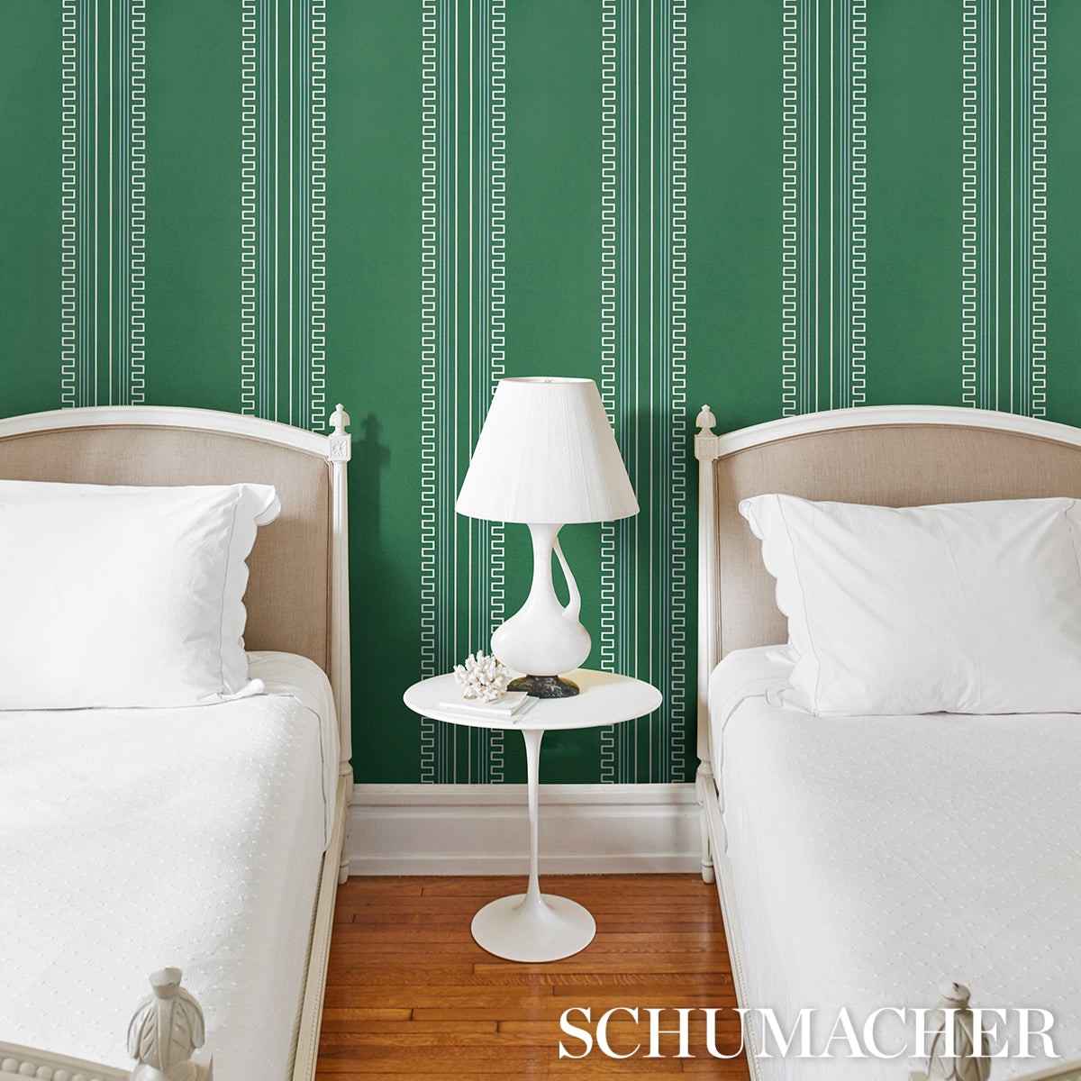 Purchase 5015142 | Greco Stripe, Green - Schumacher Wallpaper